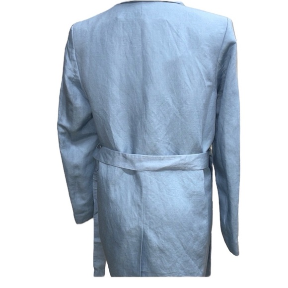 NWT H&M Light Blue Linen Belted Blazer Jacket Oversized Lined Size XSmall - Picture 7 of 16